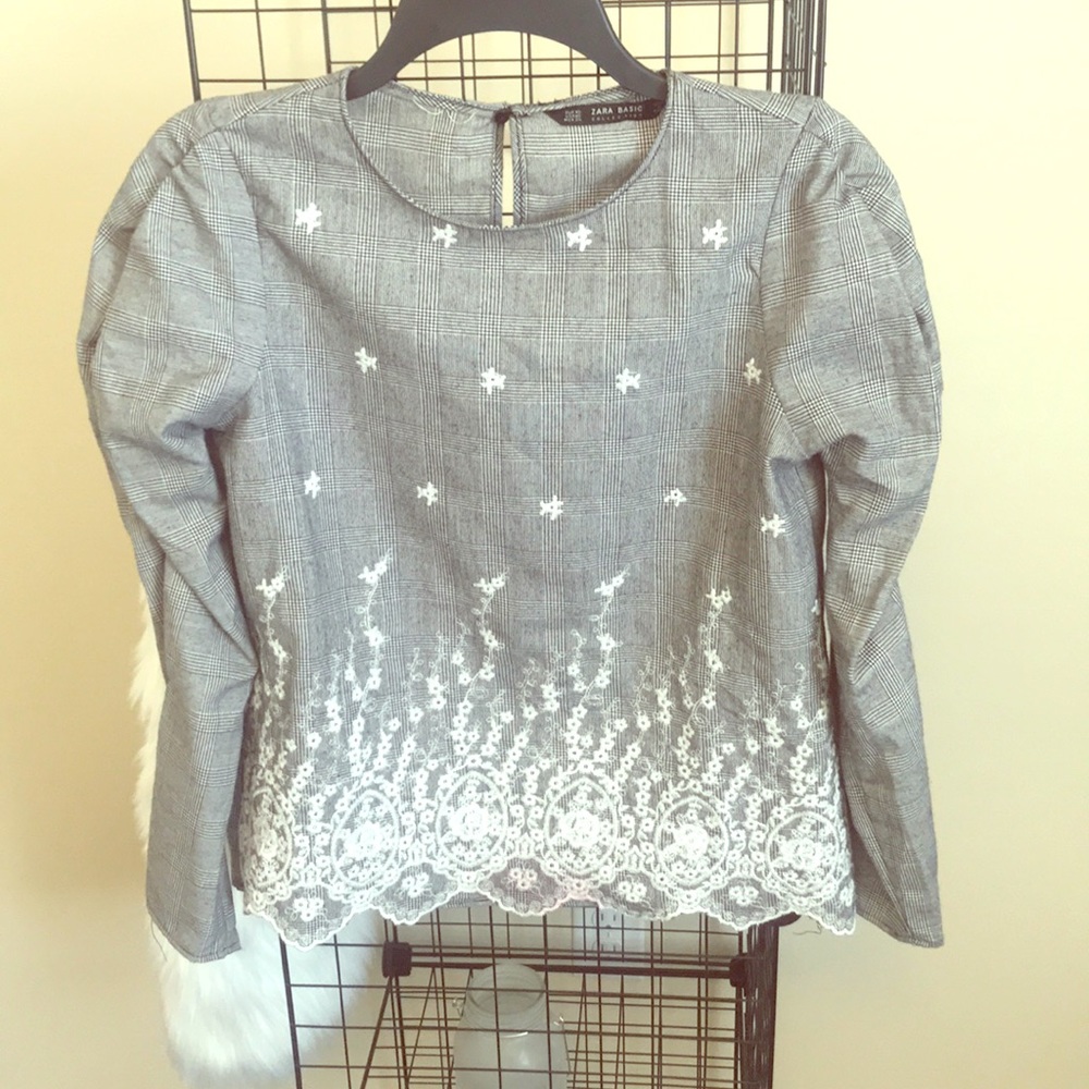 Zara Basic Long Ruffled Sleeve Top - image 1